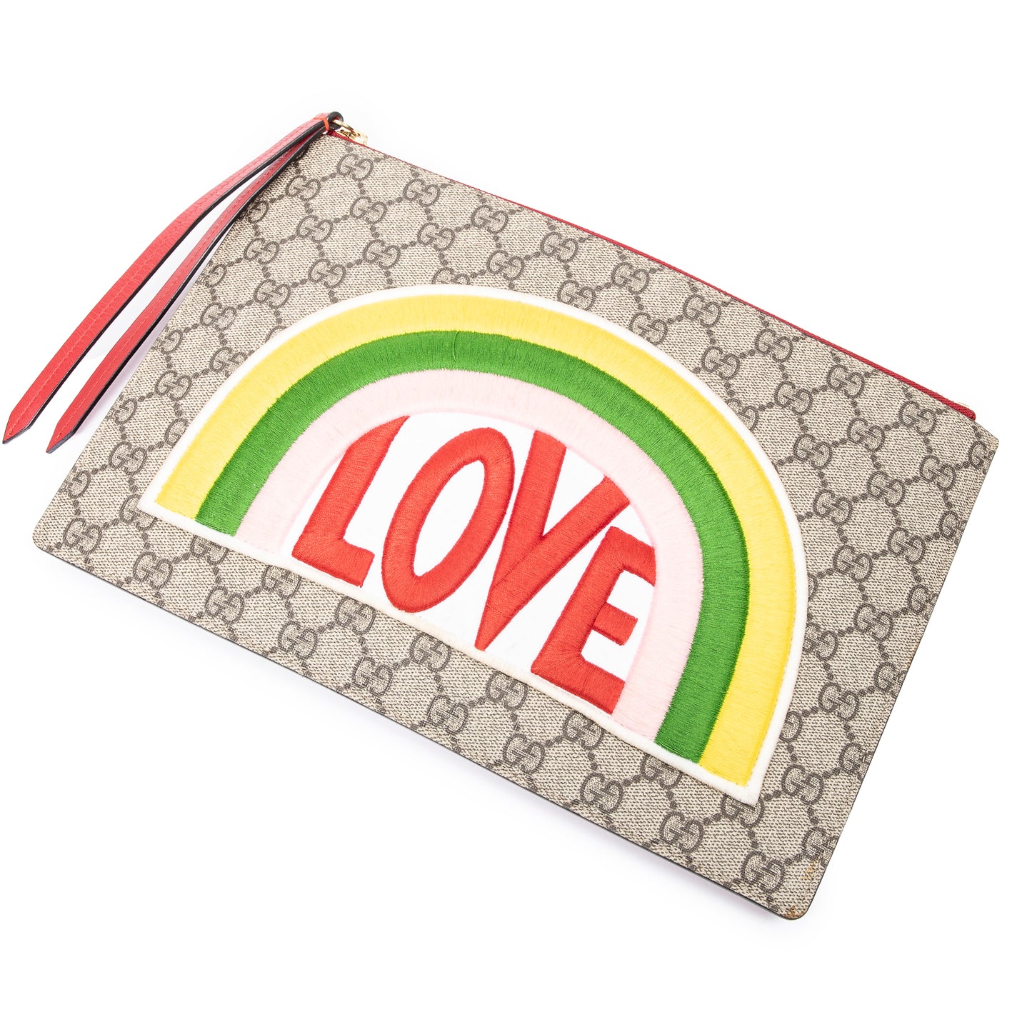 Gucci 古馳手提包: Embroidered Rainbow Love Zip Pouch
