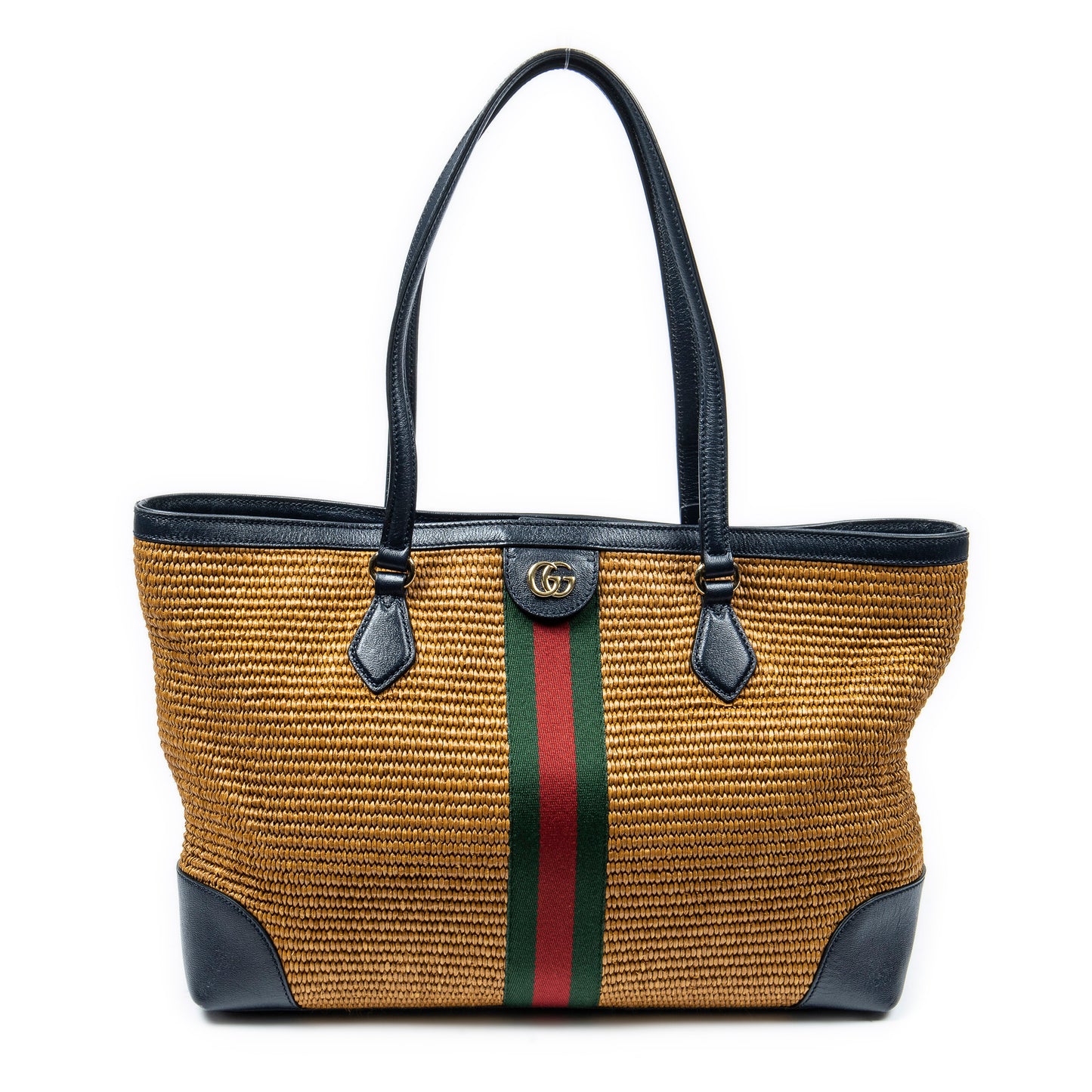 Gucci古馳單肩包: Medium Web Ophidia Raffia Tote